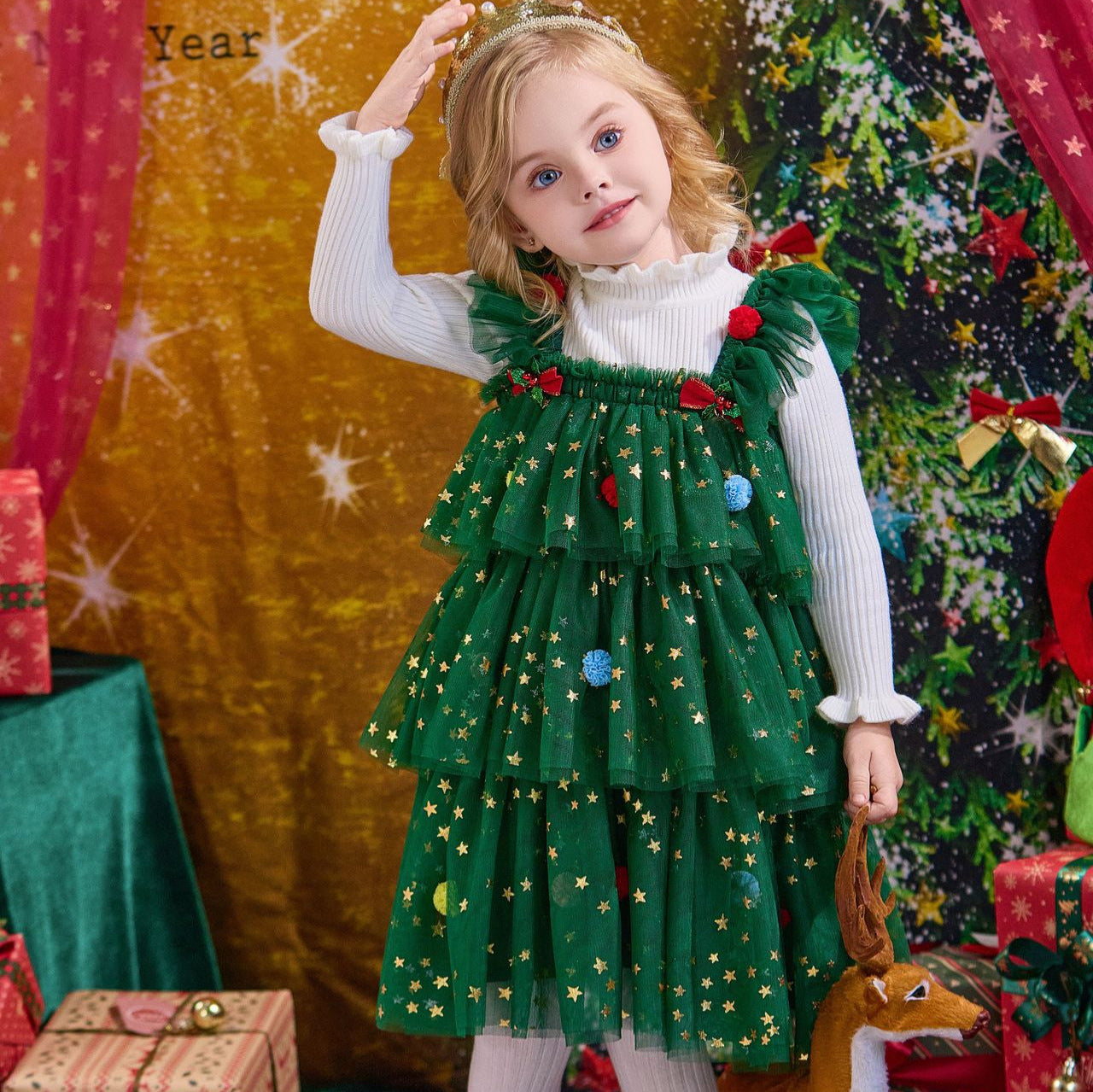 Clothing Girls' Christmas Tree Suspender Dress