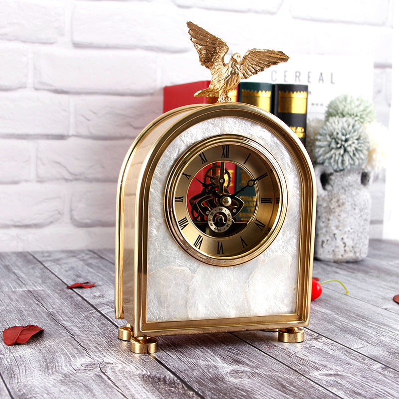 Luxury Decoration Pure Copper Table Clock Living Room Home Accessories Shell Eagle Clock Ornaments Gift Ornaments