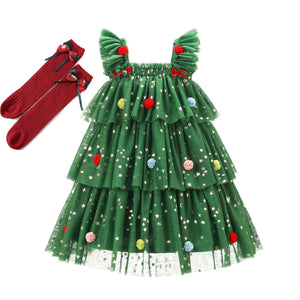 Clothing Girls' Christmas Tree Suspender Dress