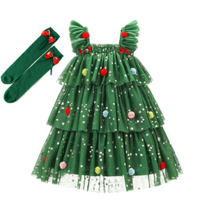 Clothing Girls' Christmas Tree Suspender Dress