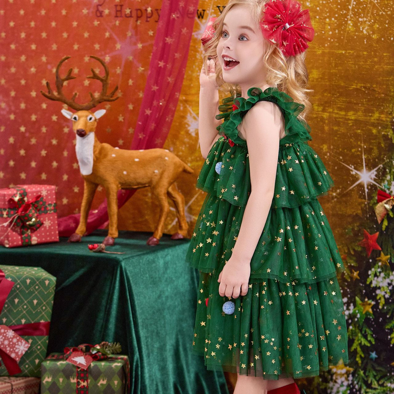 Clothing Girls' Christmas Tree Suspender Dress