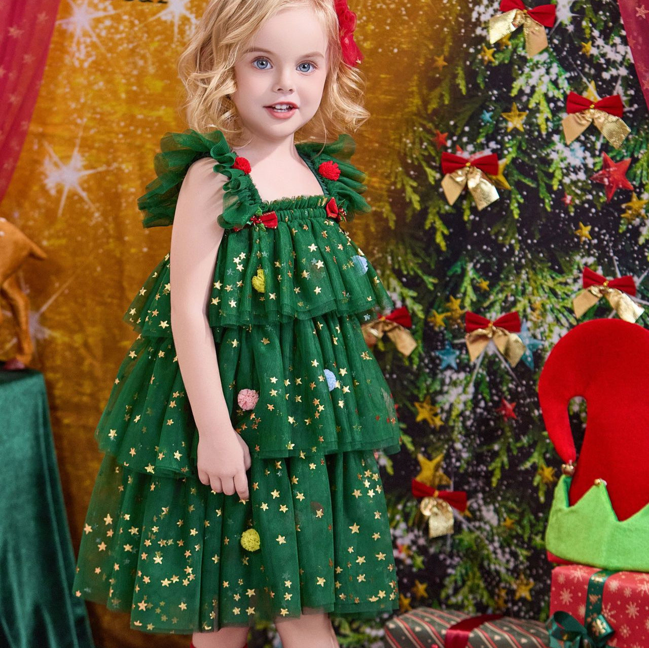 Clothing Girls' Christmas Tree Suspender Dress